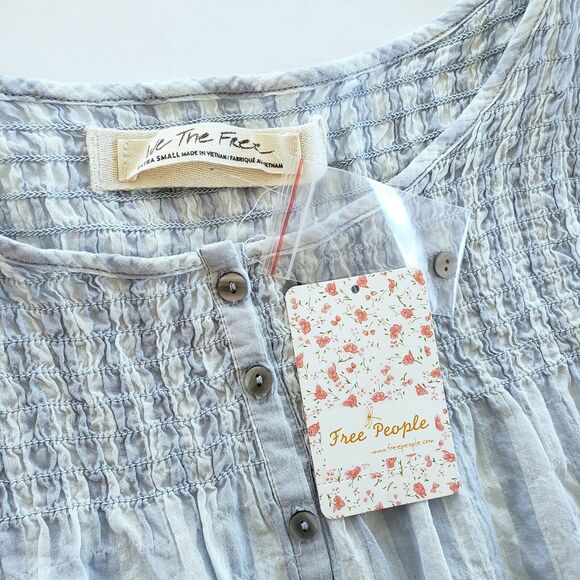 Free People Top Women XS Blue Smocked Tank Boho Festival Peasant Cottagecore NEW - Picture 6 of 13